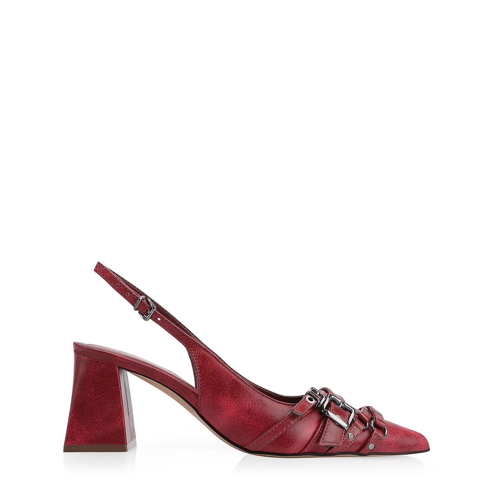 Scarpin Fivelas Couro Estonado Vermelho