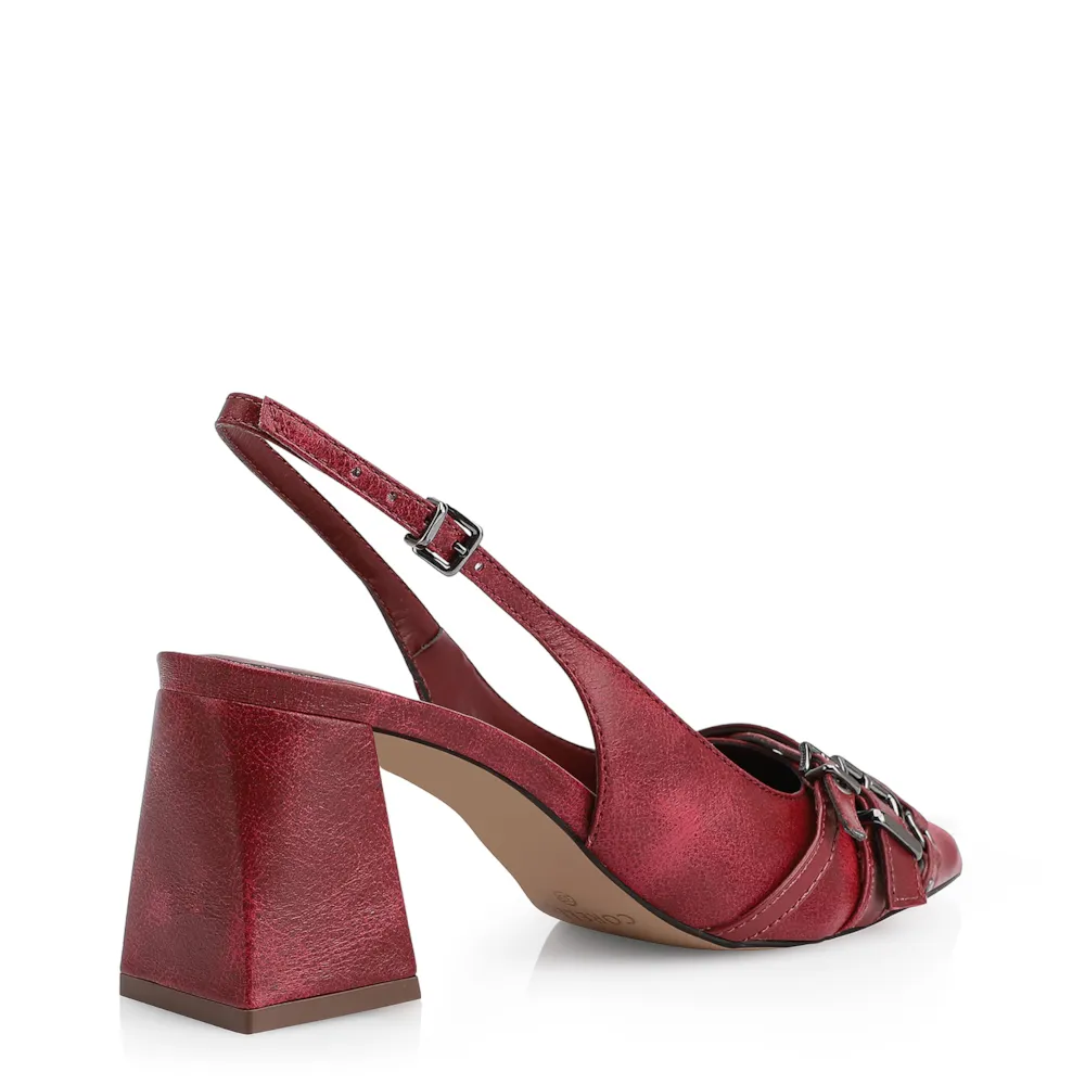 Scarpin Fivelas Couro Estonado Vermelho - imagem 3