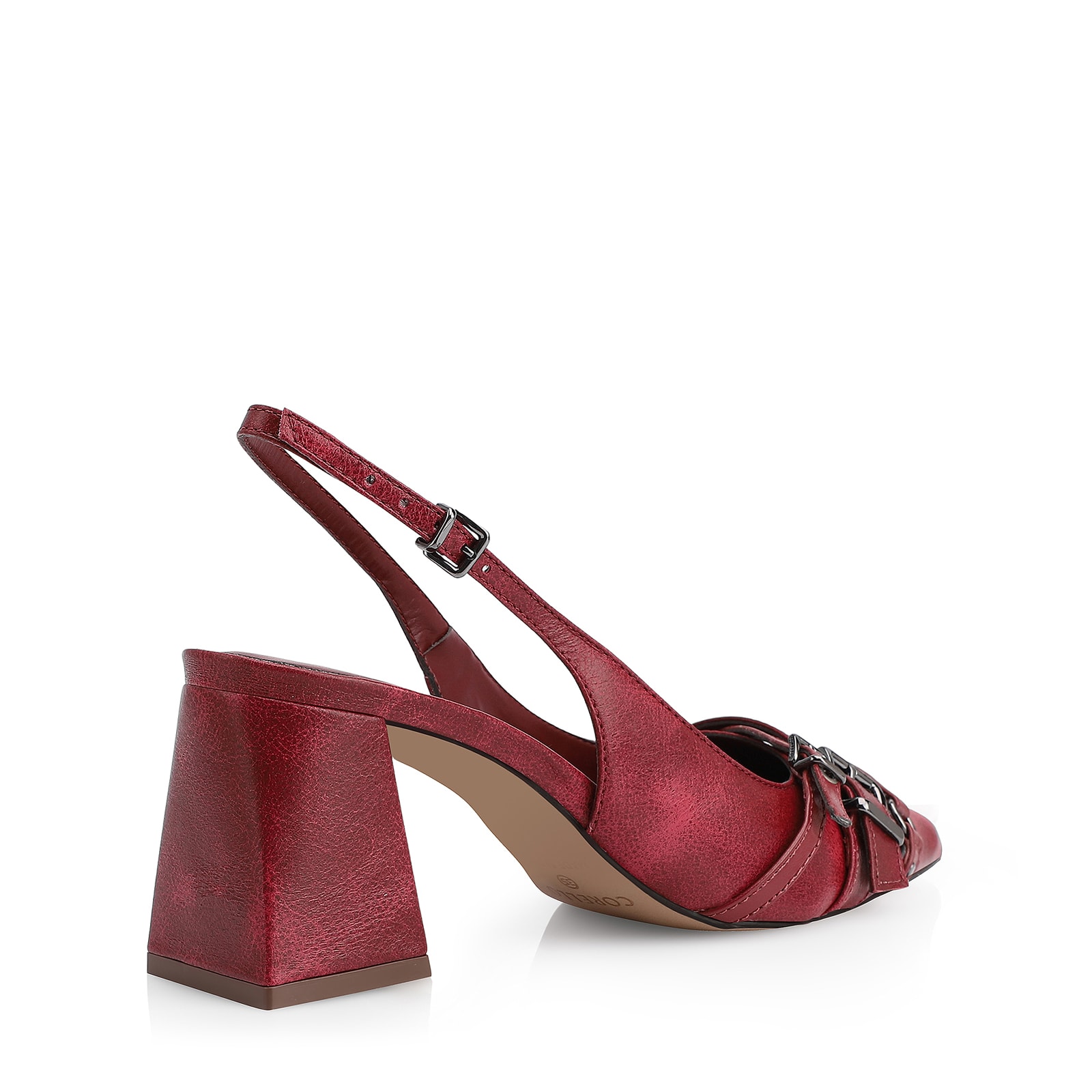 Scarpin Fivelas Couro Estonado Vermelho