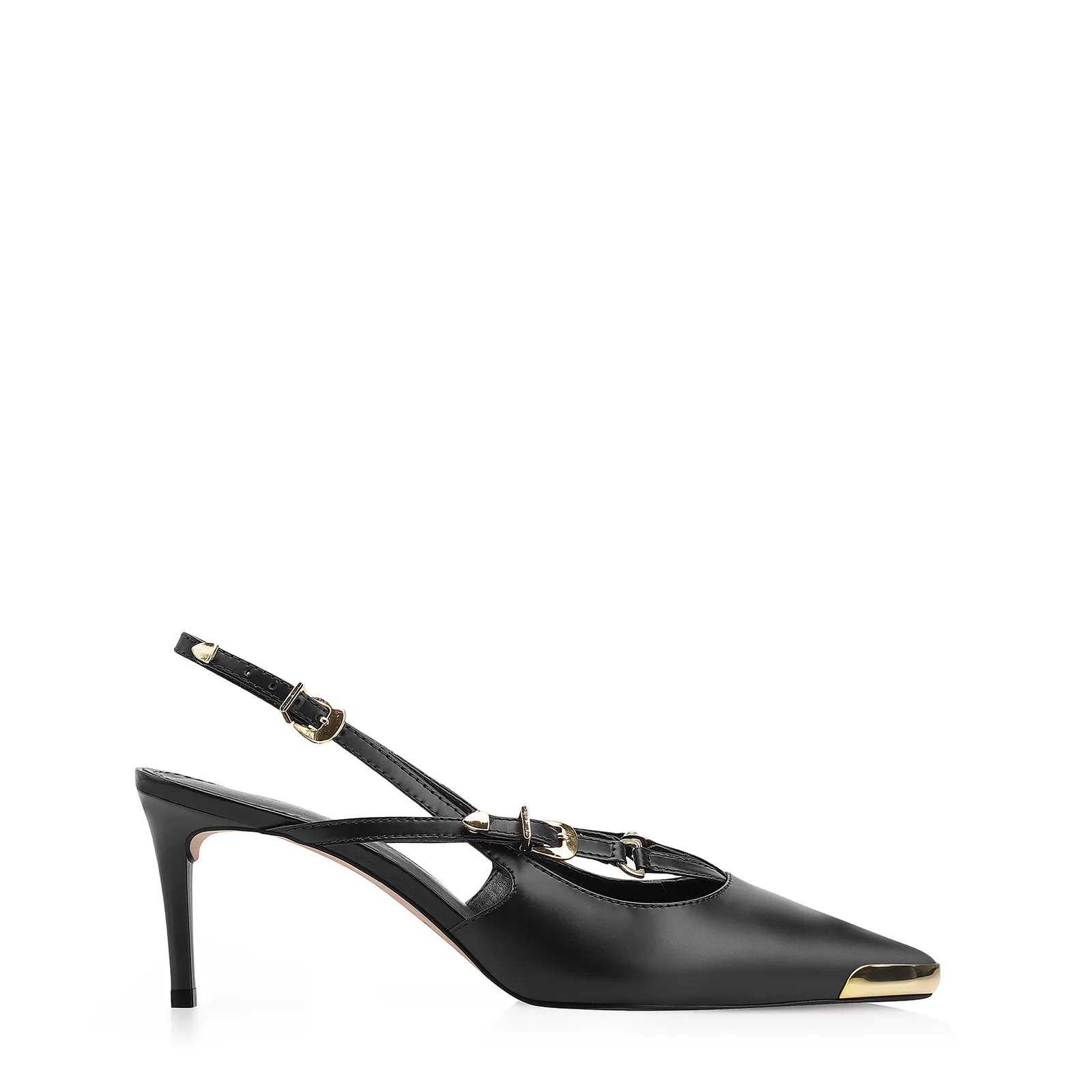 Scarpin Fivelas Couro Preto