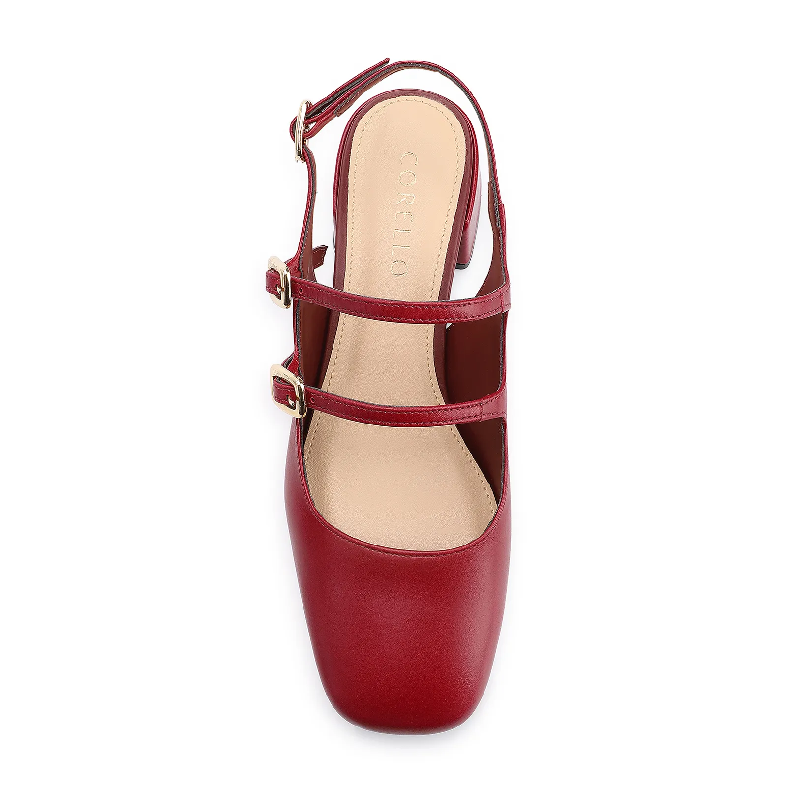 Scarpin Fivelas Couro Vermelho Cereja