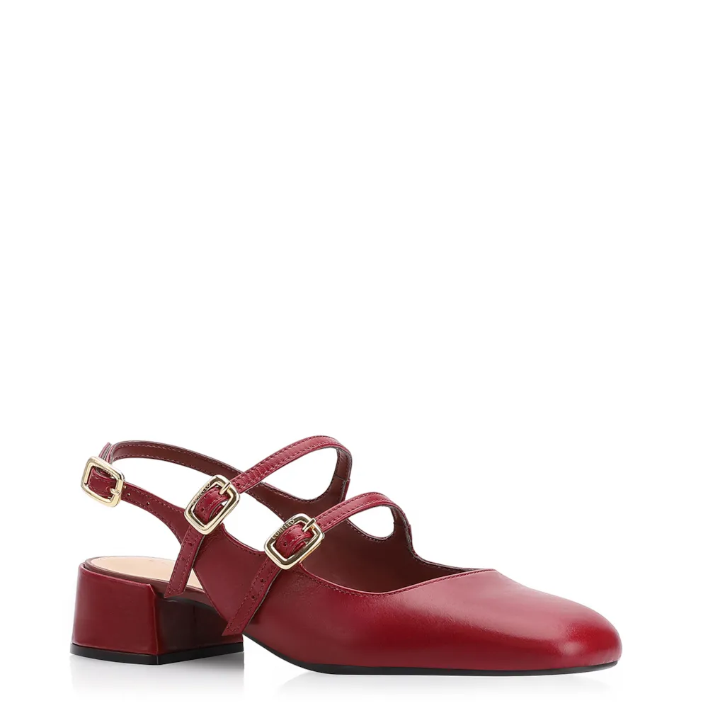 Scarpin Fivelas Couro Vermelho Cereja