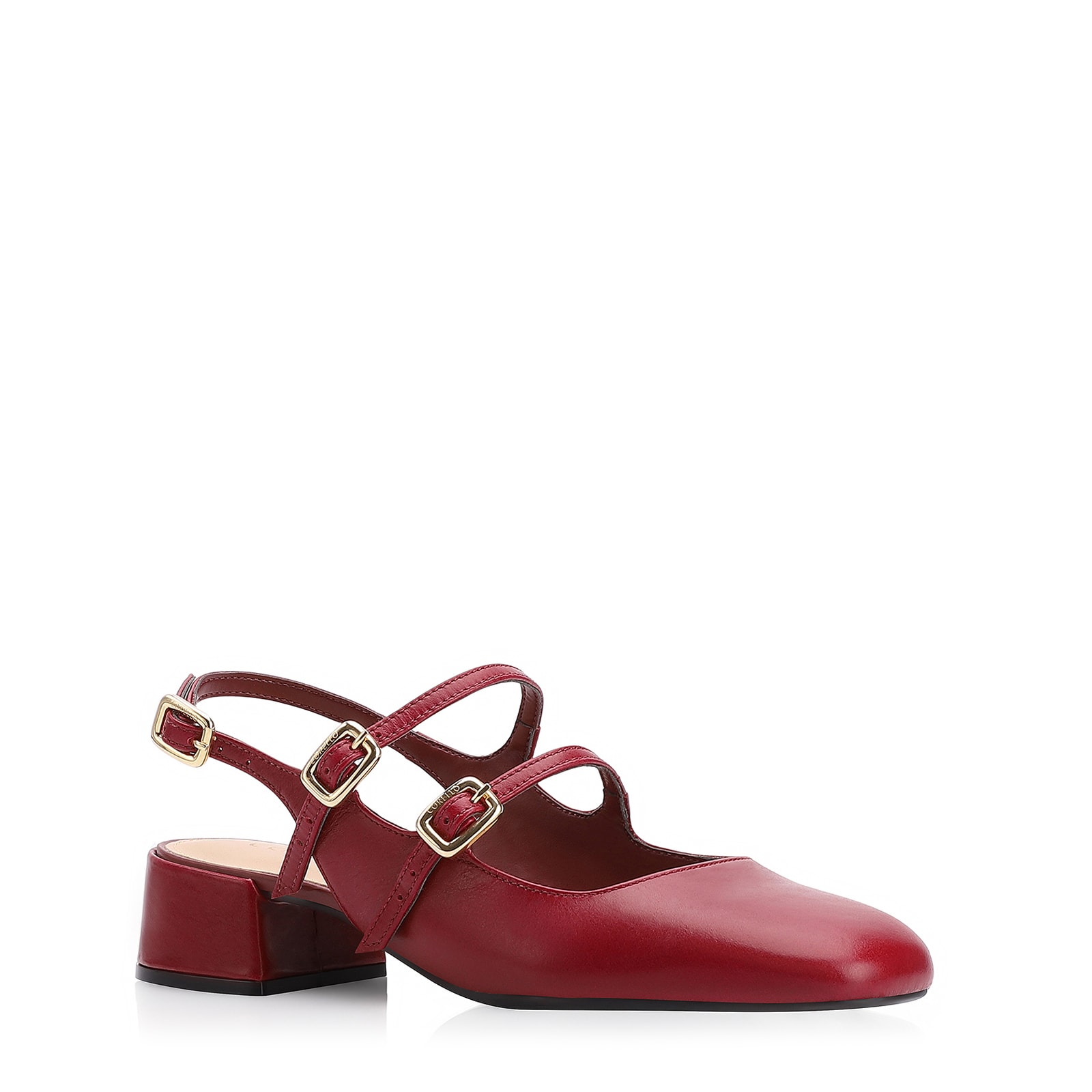 Scarpin Fivelas Couro Vermelho Cereja