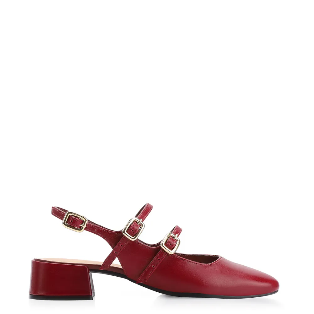 Scarpin Fivelas Couro Vermelho Cereja - imagem 2