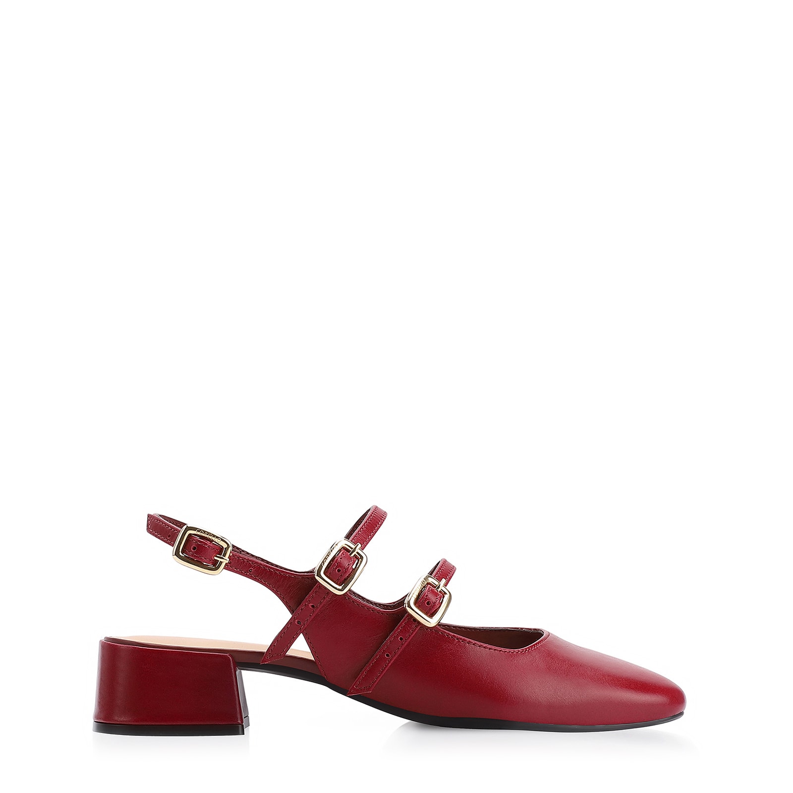 Scarpin Fivelas Couro Vermelho Cereja