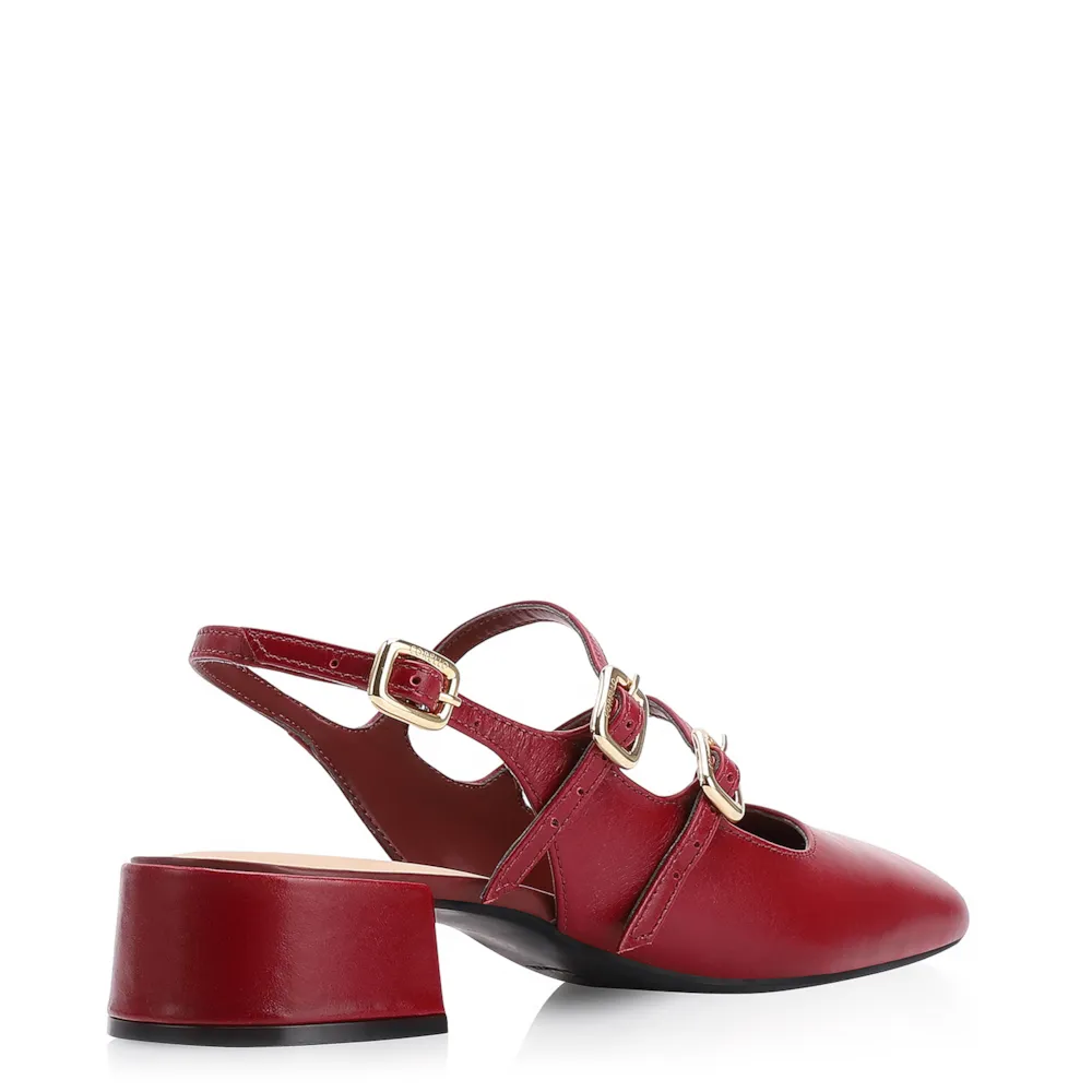Scarpin Fivelas Couro Vermelho Cereja - imagem 3