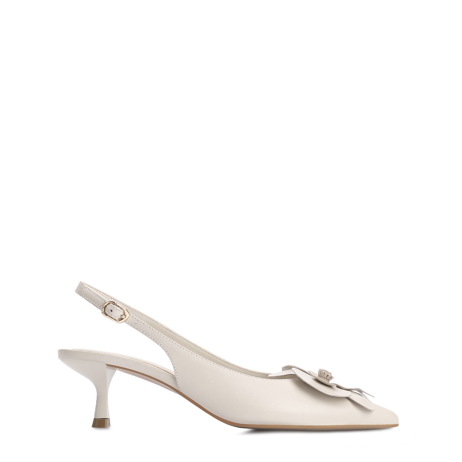 Scarpin Flor Couro Off White