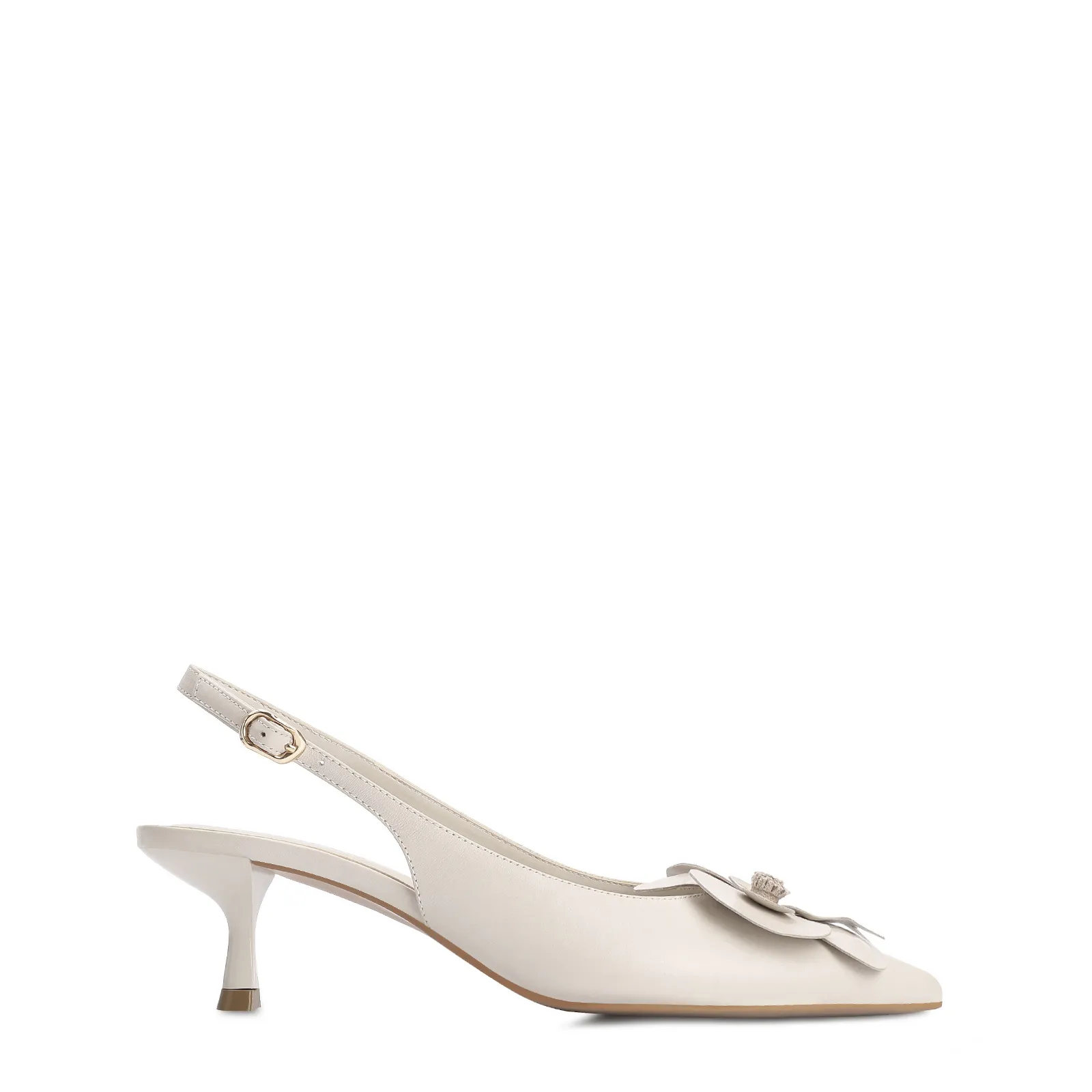 Scarpin Flor Couro Off White