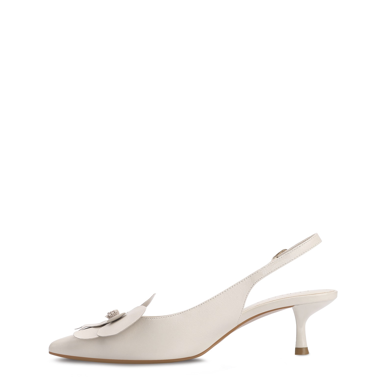 Scarpin Flor Couro Off White