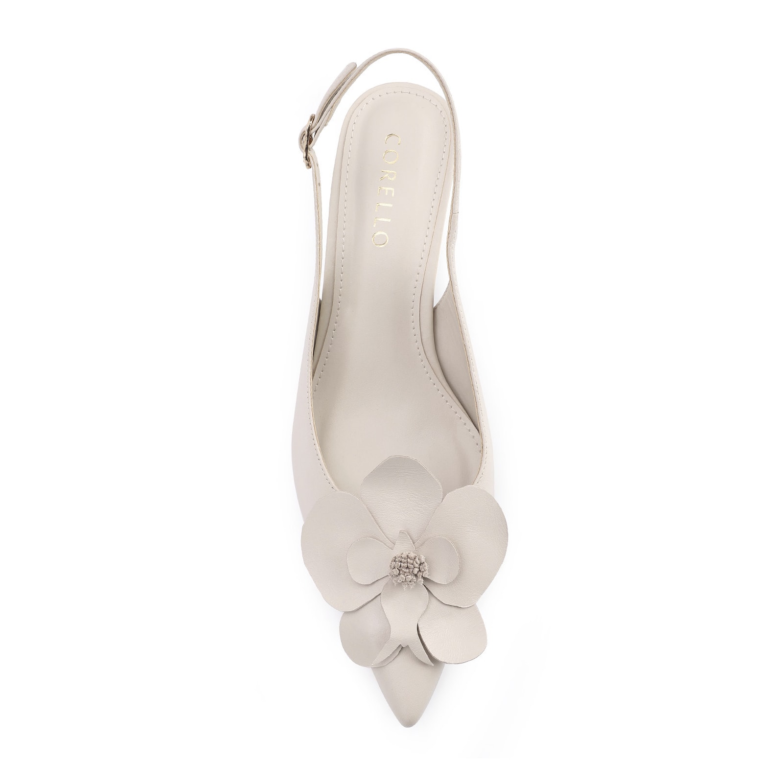 Scarpin Flor Couro Off White