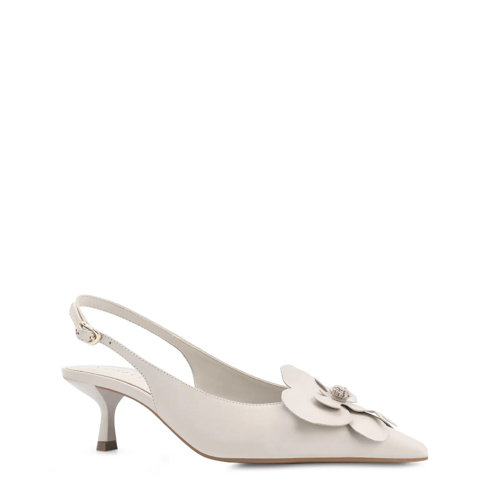 Scarpin Flor Couro Off White