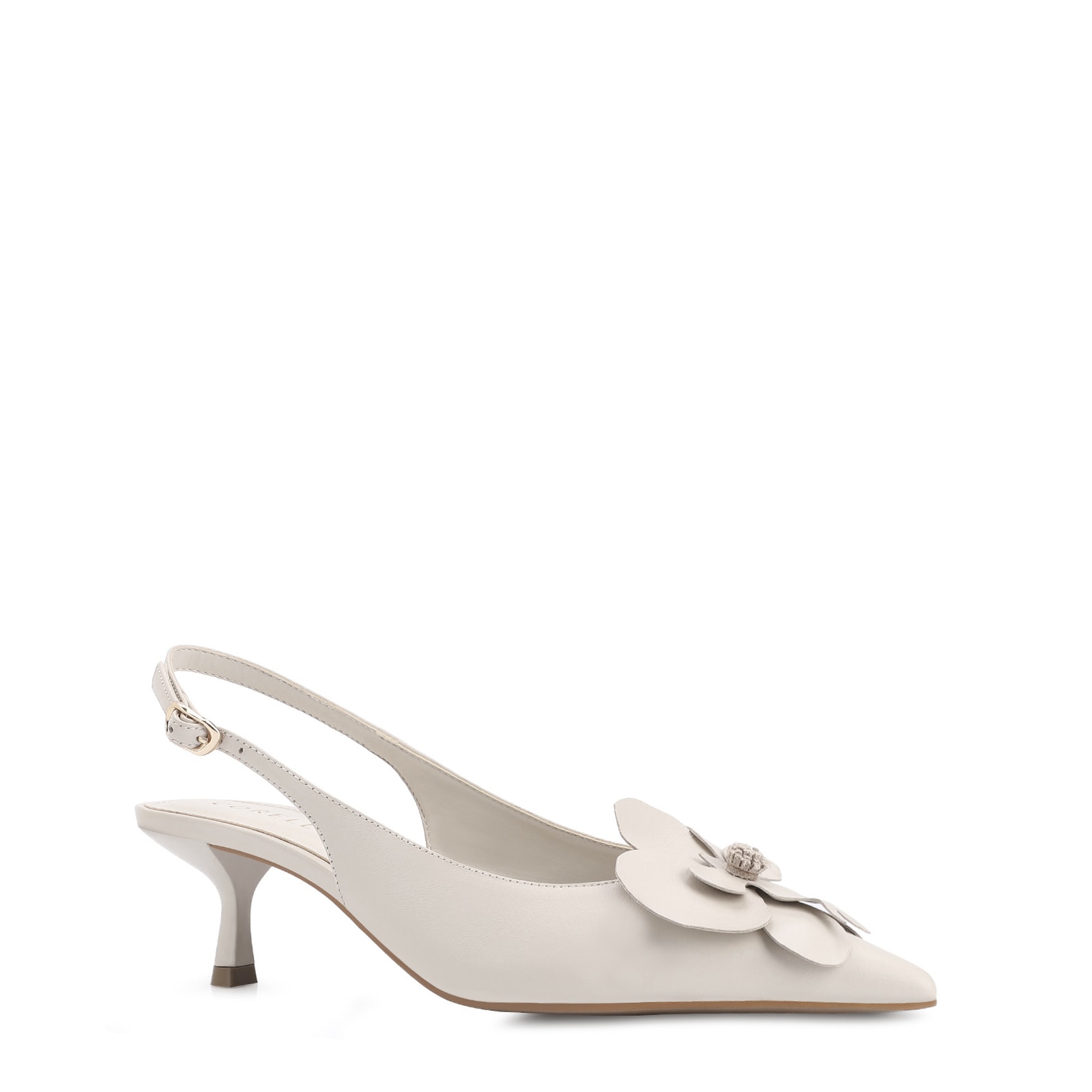 Scarpin Flor Couro Off White