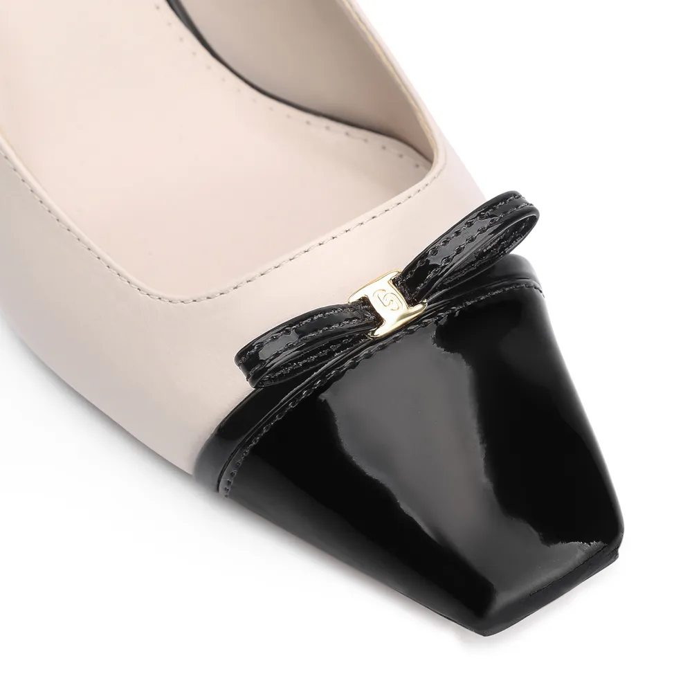 Scarpin Laço Couro Off White/Verniz Preto - imagem 6
