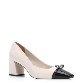 Couro Off White/Verniz Preto