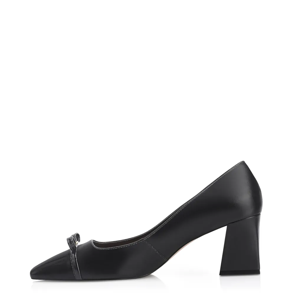 Scarpin Laço Couro Preto/Verniz Preto - imagem 4