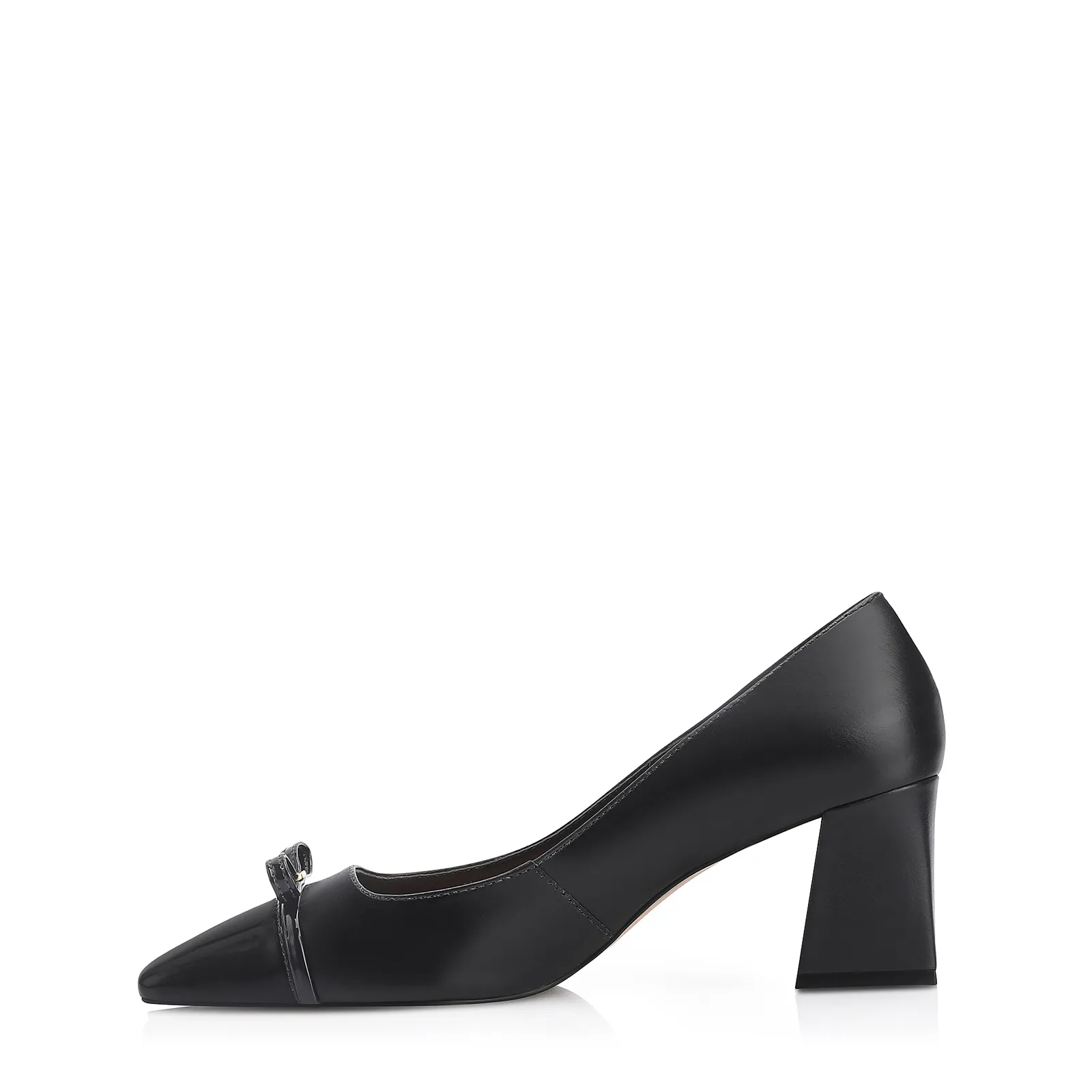 Scarpin Laço Couro Preto/Verniz Preto