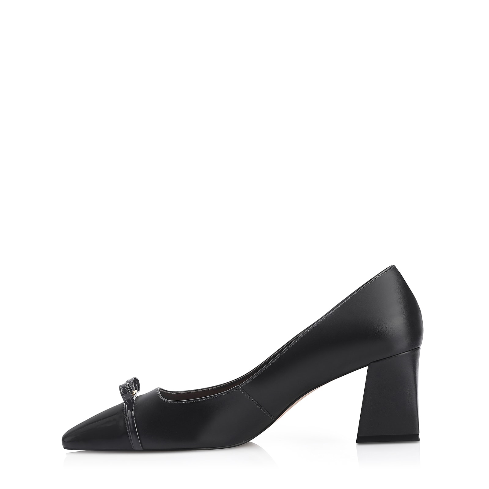 Scarpin Laço Couro Preto/Verniz Preto