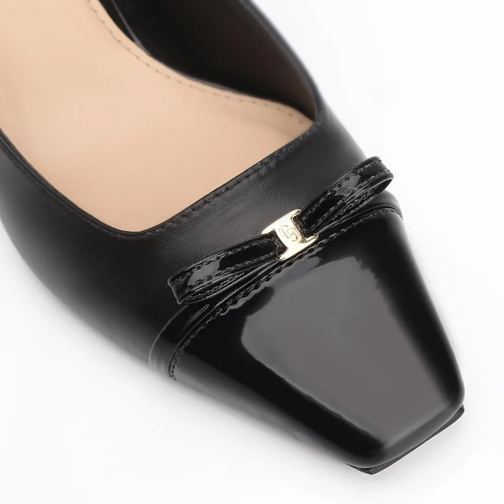 Scarpin Laço Couro Preto/Verniz Preto - imagem 6