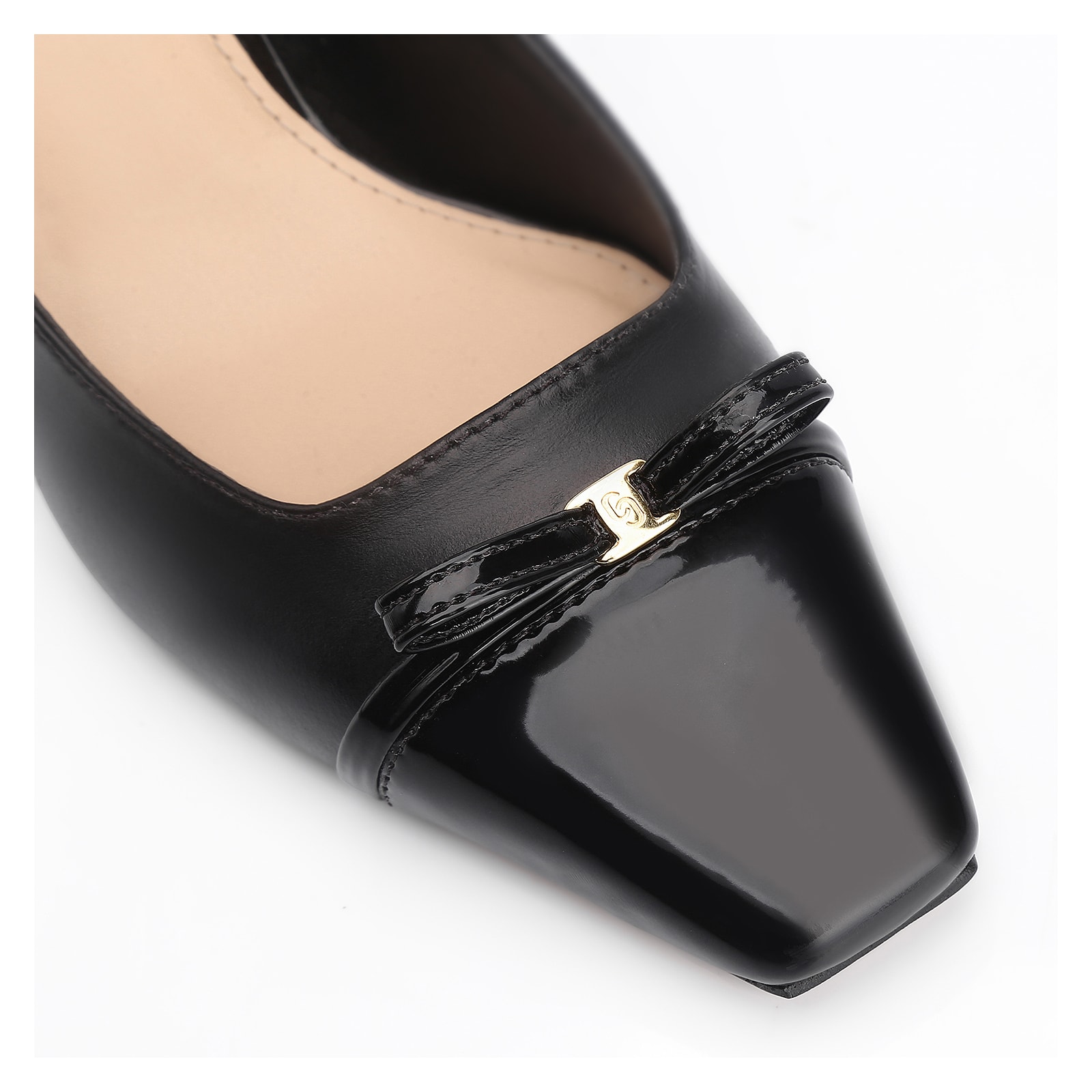 Scarpin Laço Couro Preto/Verniz Preto