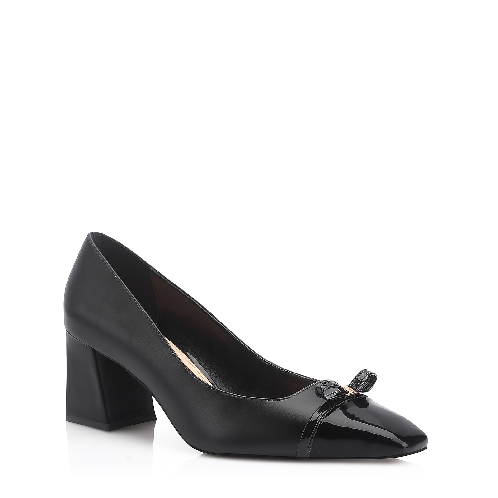 Scarpin Laço Couro Preto/Verniz Preto