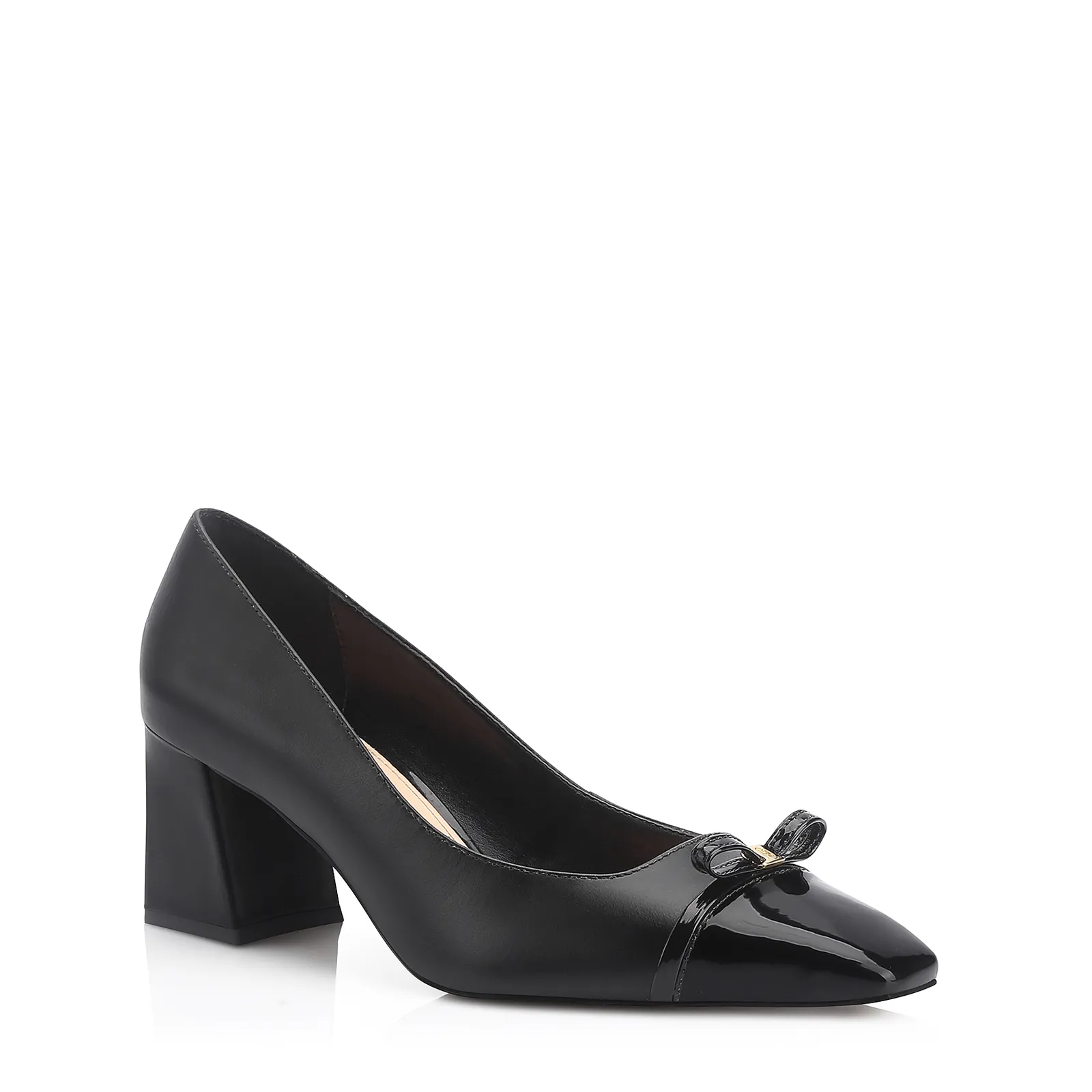 Scarpin Laço Couro Preto/Verniz Preto