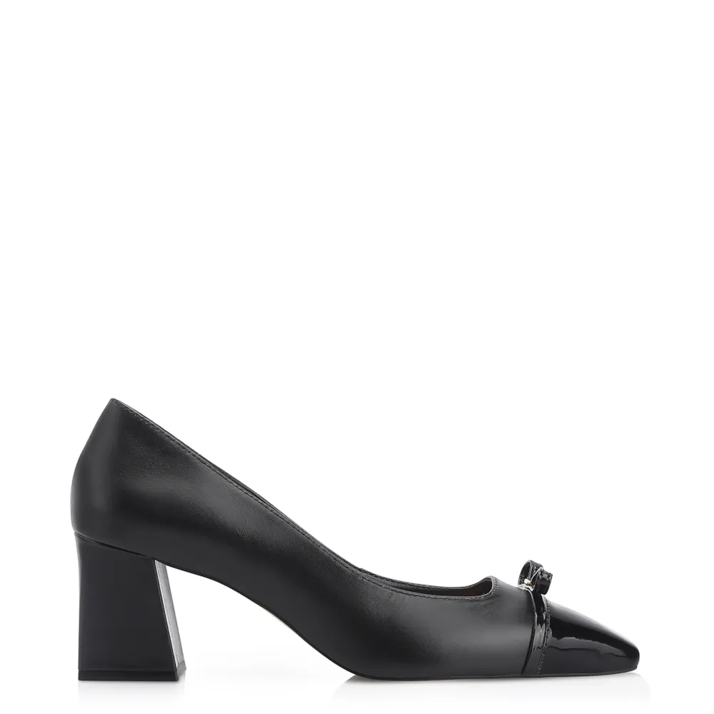 Scarpin Laço Couro Preto/Verniz Preto - imagem 2