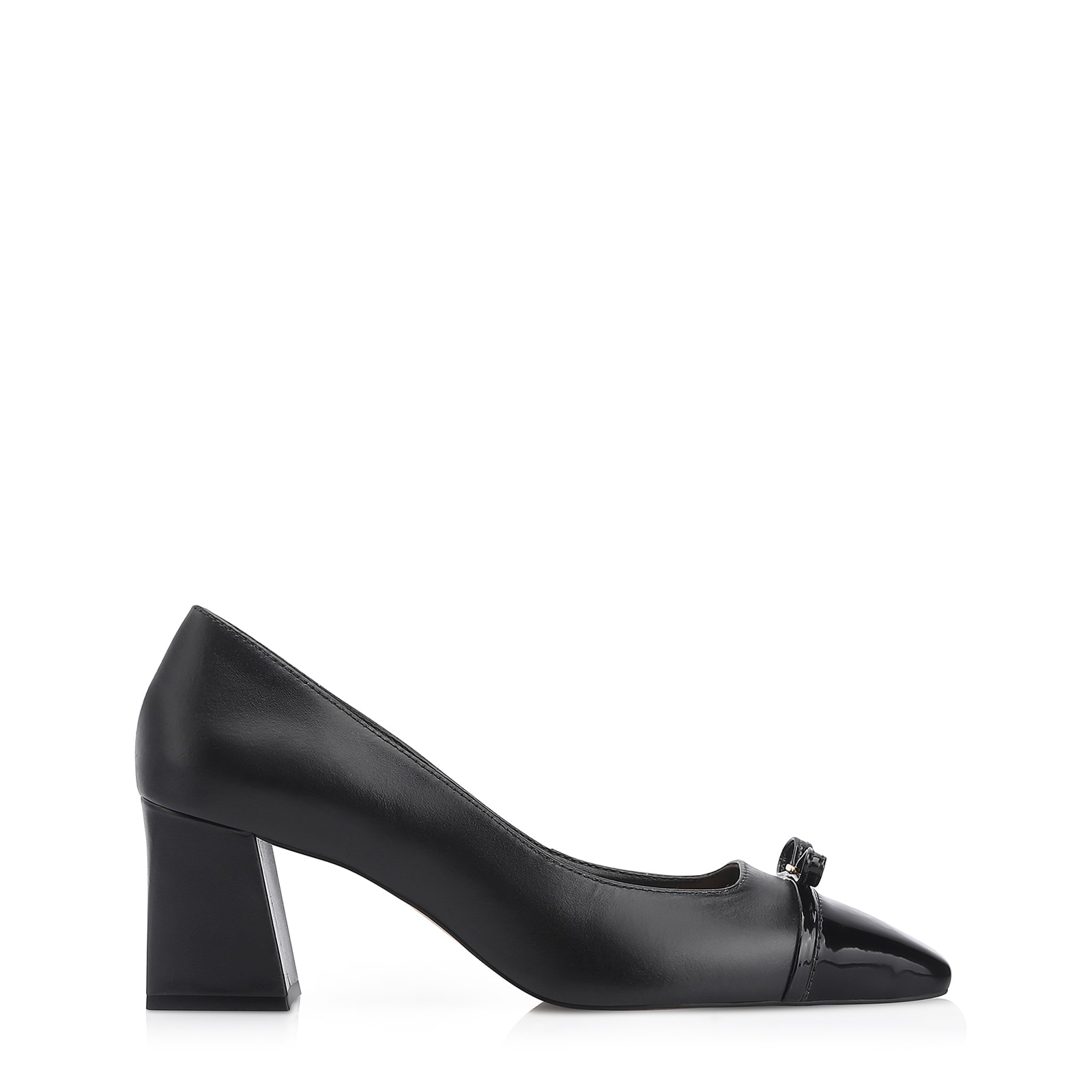 Scarpin Laço Couro Preto/Verniz Preto