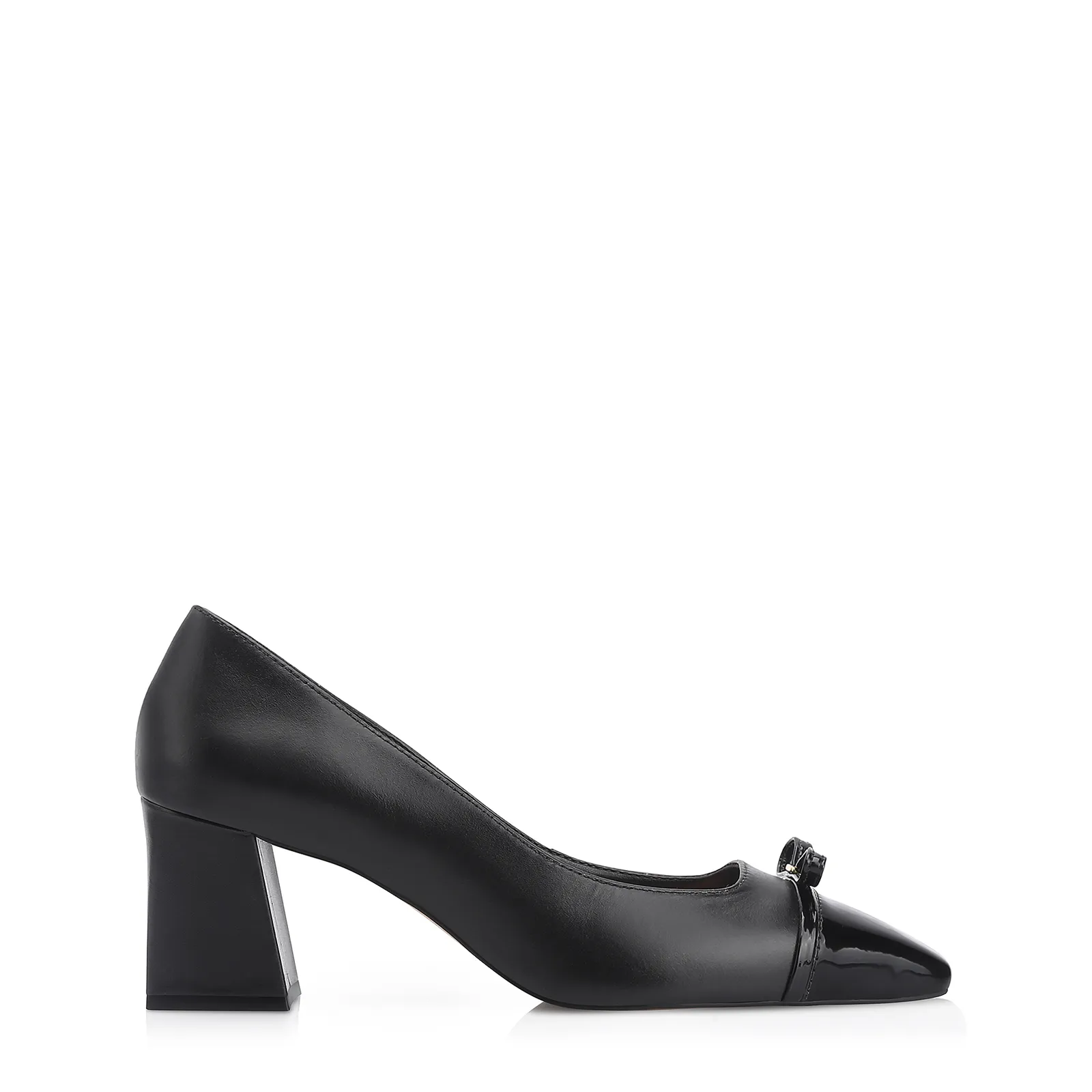 Scarpin Laço Couro Preto/Verniz Preto