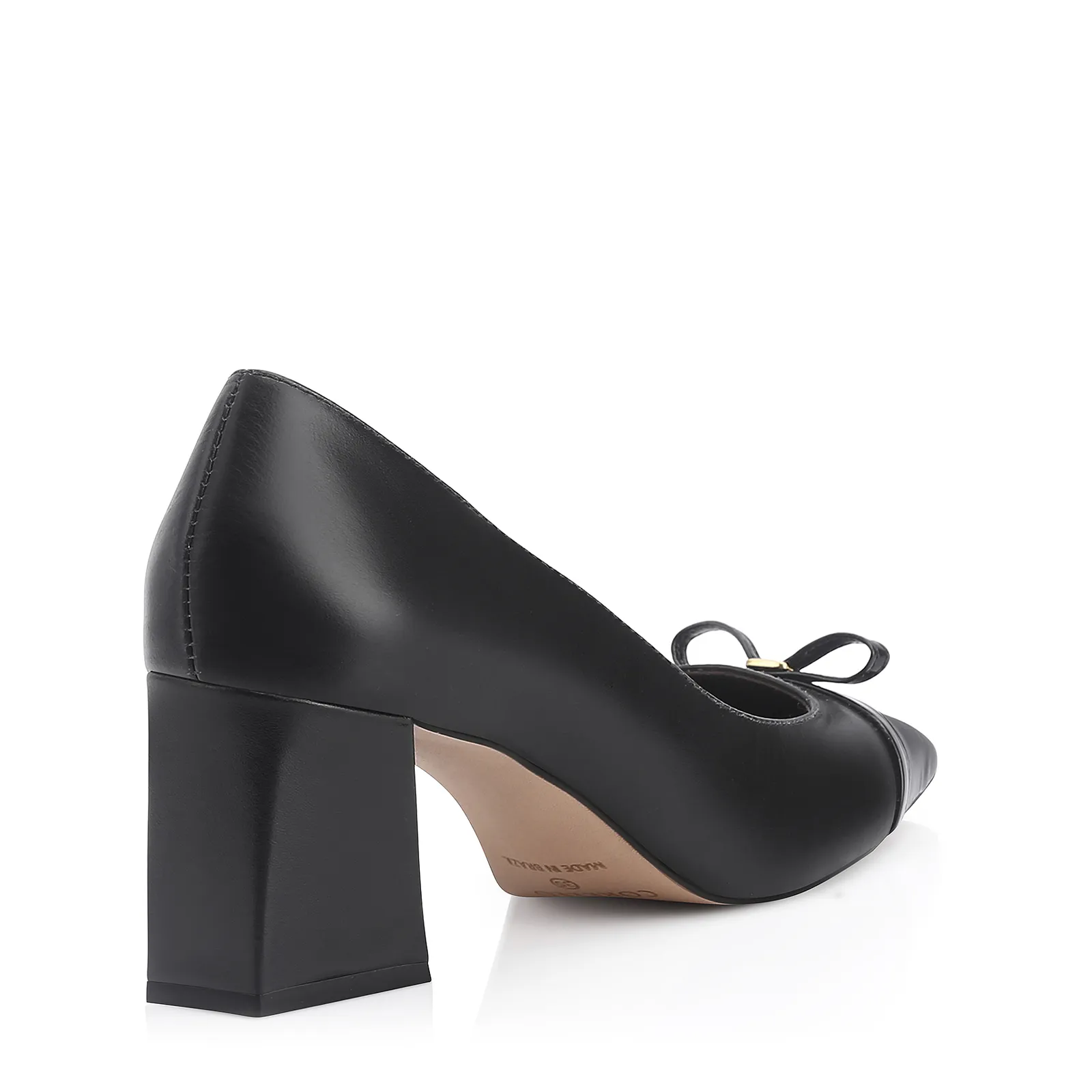 Scarpin Laço Couro Preto/Verniz Preto