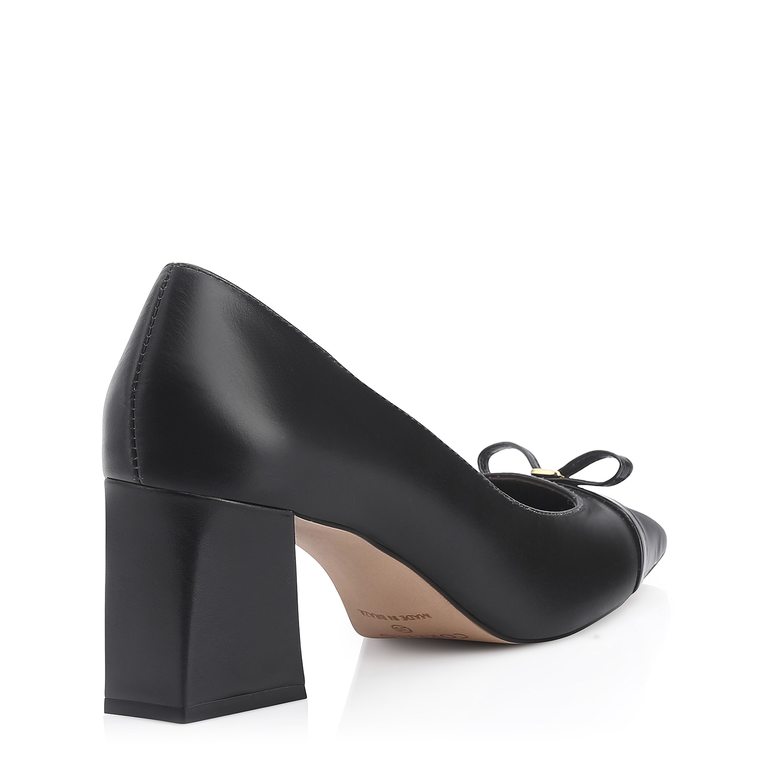 Scarpin Laço Couro Preto/Verniz Preto