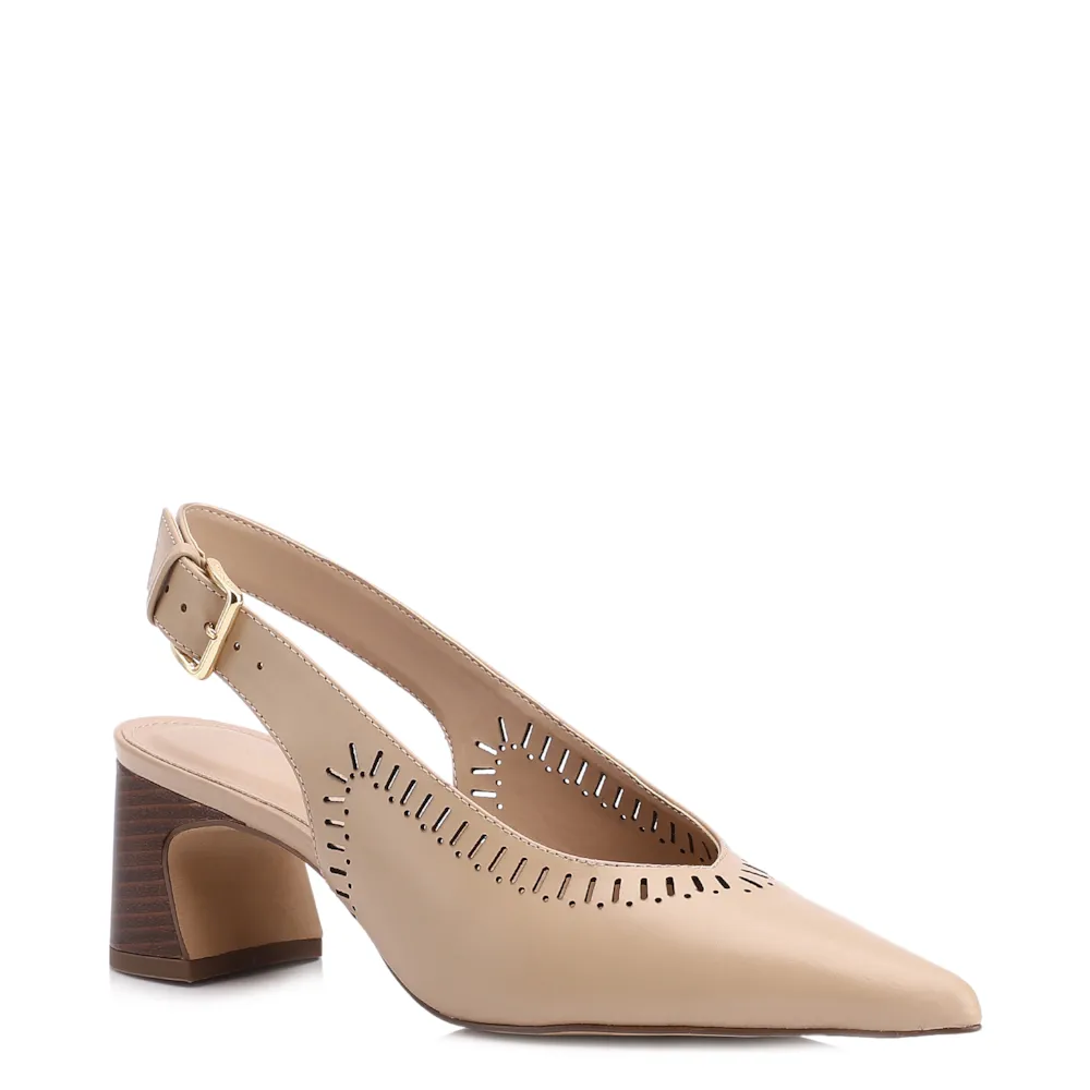 Scarpin Laser Cut Couro Bege