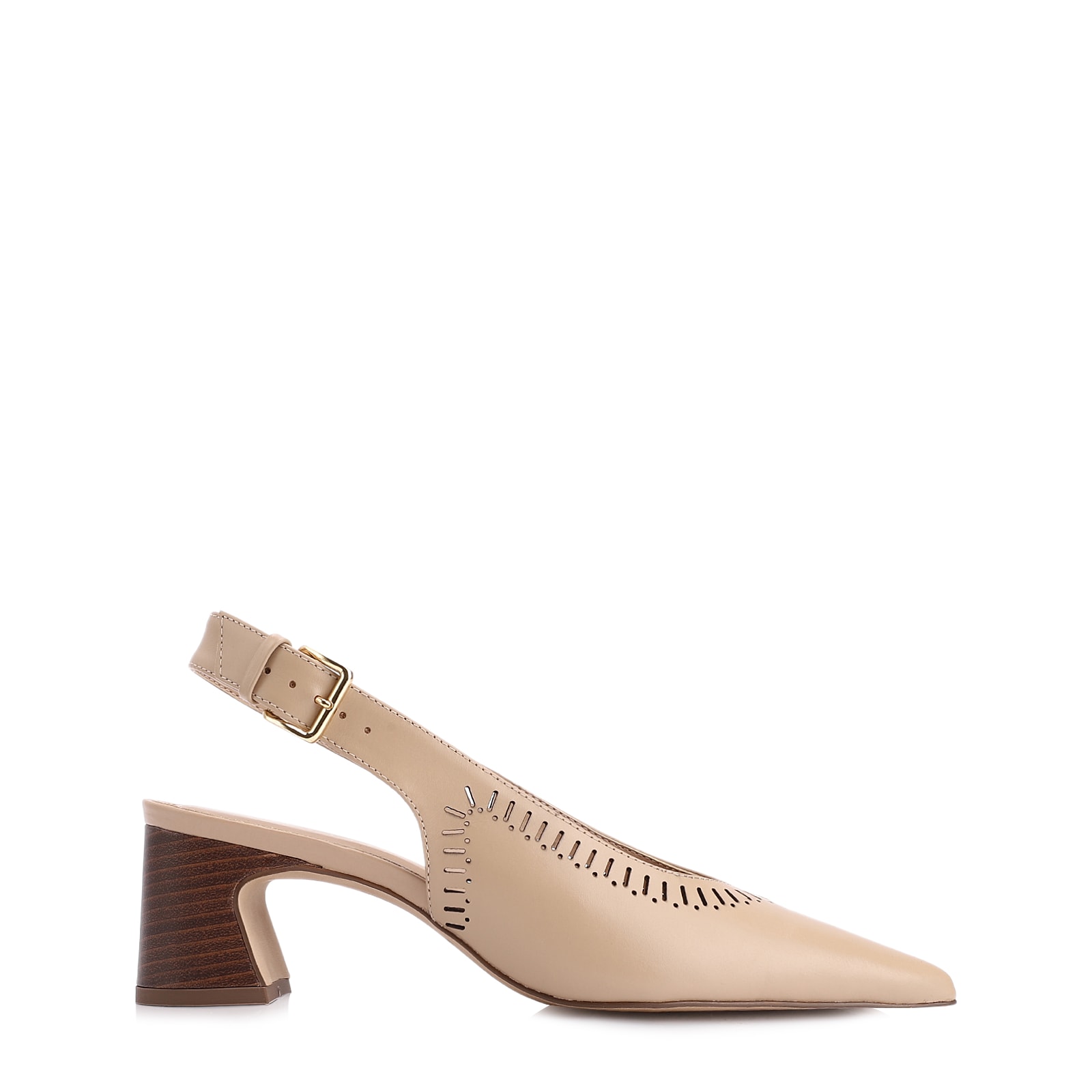 Scarpin Laser Cut Couro Bege