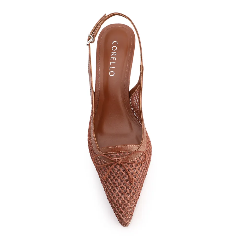 Scarpin Marrom Claro Salto Baixo Slingback Tela Alt Laço - imagem 5