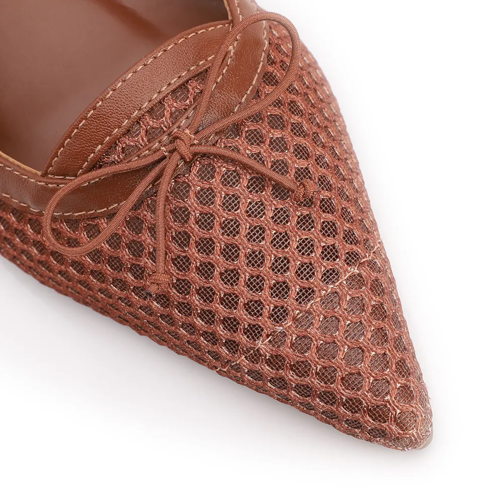 Scarpin Marrom Claro Salto Baixo Slingback Tela Alt Laço - imagem 6