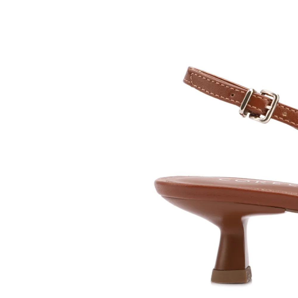 Scarpin Marrom Claro Salto Baixo Slingback Tela Alt Laço - imagem 7