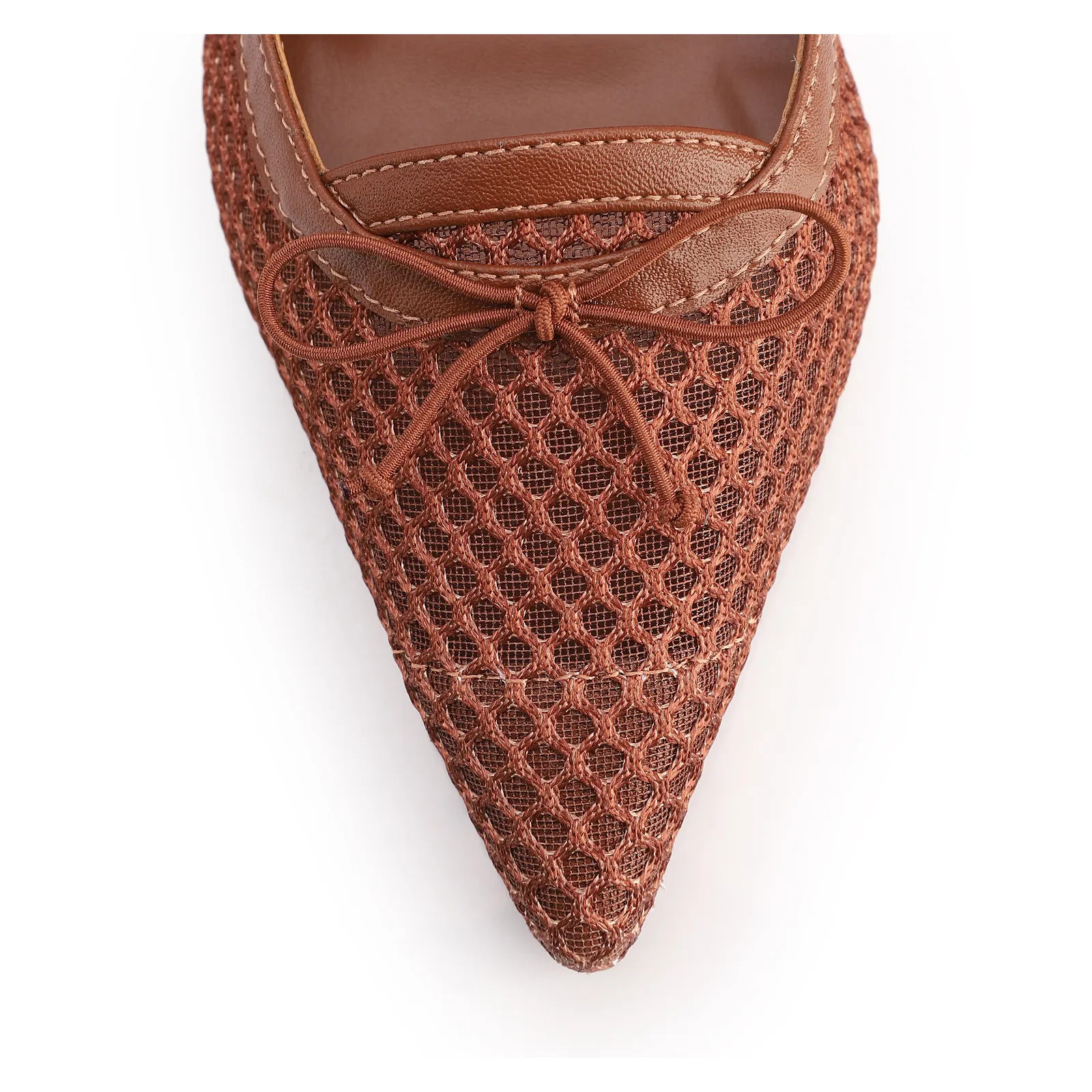 Scarpin Marrom Claro Salto Baixo Slingback Tela Alt Laço