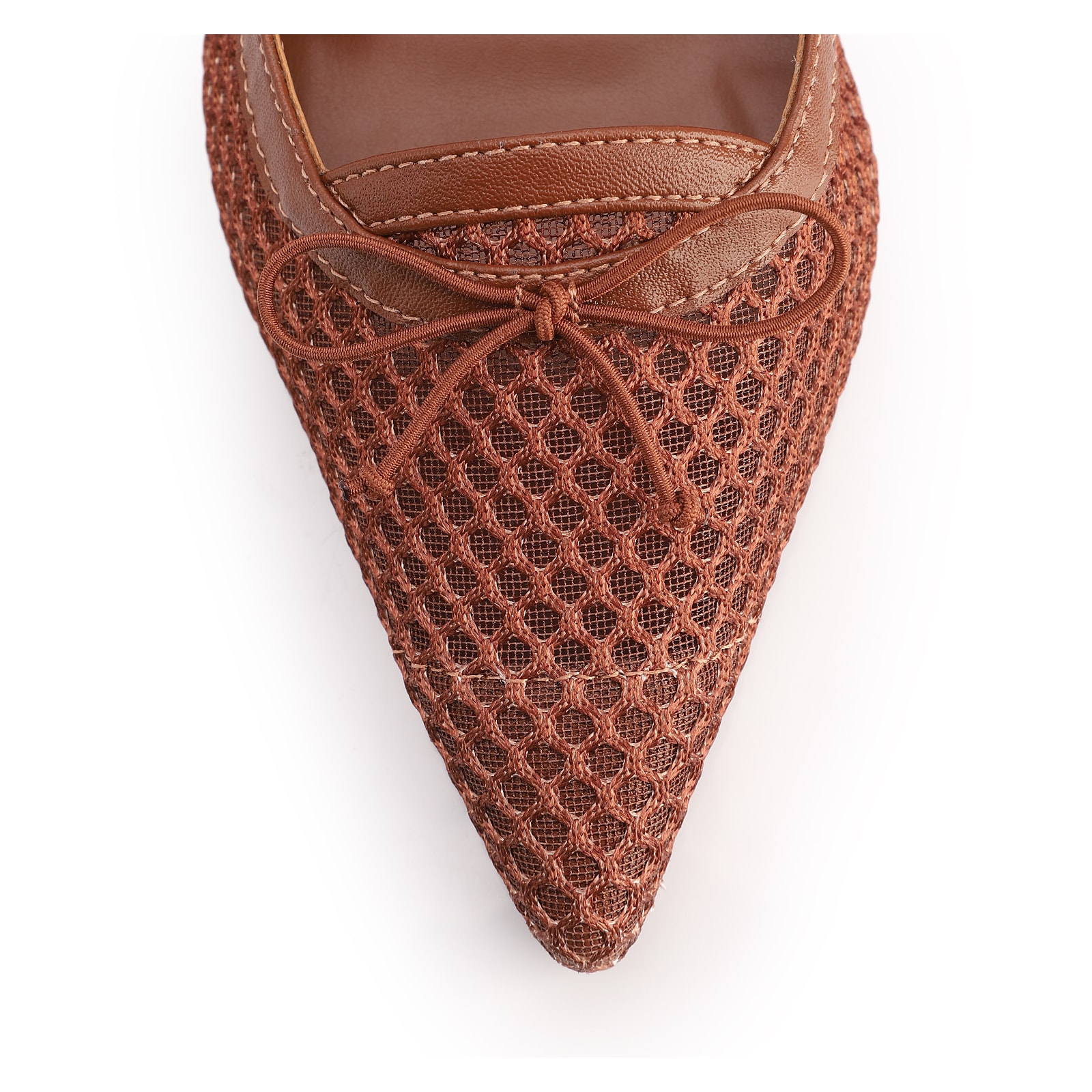 Scarpin Marrom Claro Salto Baixo Slingback Tela Alt Laço