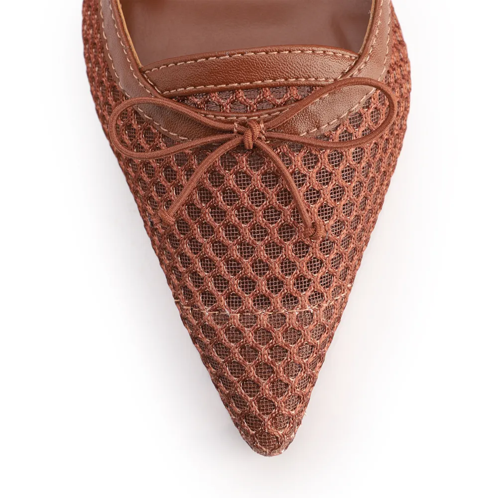 Scarpin Marrom Claro Salto Baixo Slingback Tela Alt Laço - imagem 8