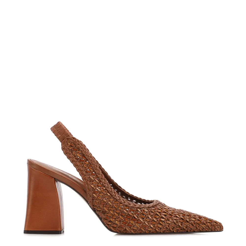 Scarpin Marrom Claro Salto Bloco Alto Alt Tramado Slingback - imagem 2