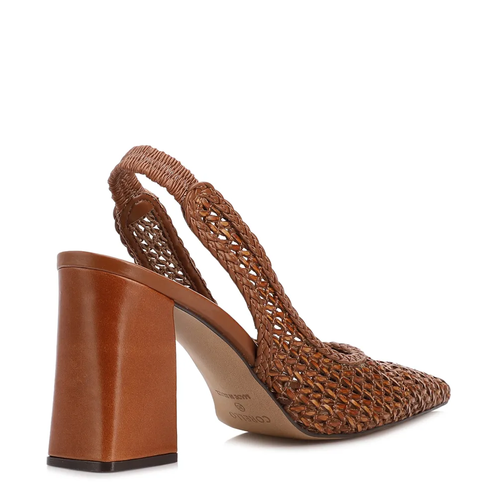 Scarpin Marrom Claro Salto Bloco Alto Alt Tramado Slingback - imagem 3