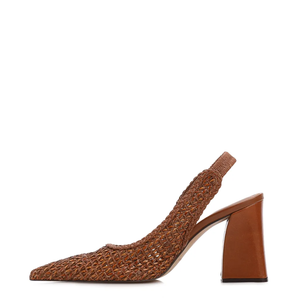 Scarpin Marrom Claro Salto Bloco Alto Alt Tramado Slingback - imagem 4