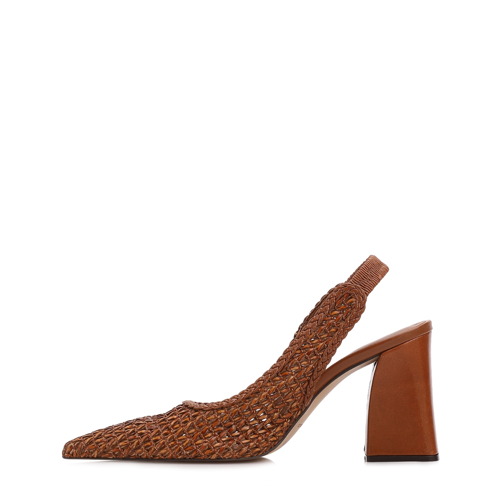 Scarpin Marrom Claro Salto Bloco Alto Alt Tramado Slingback