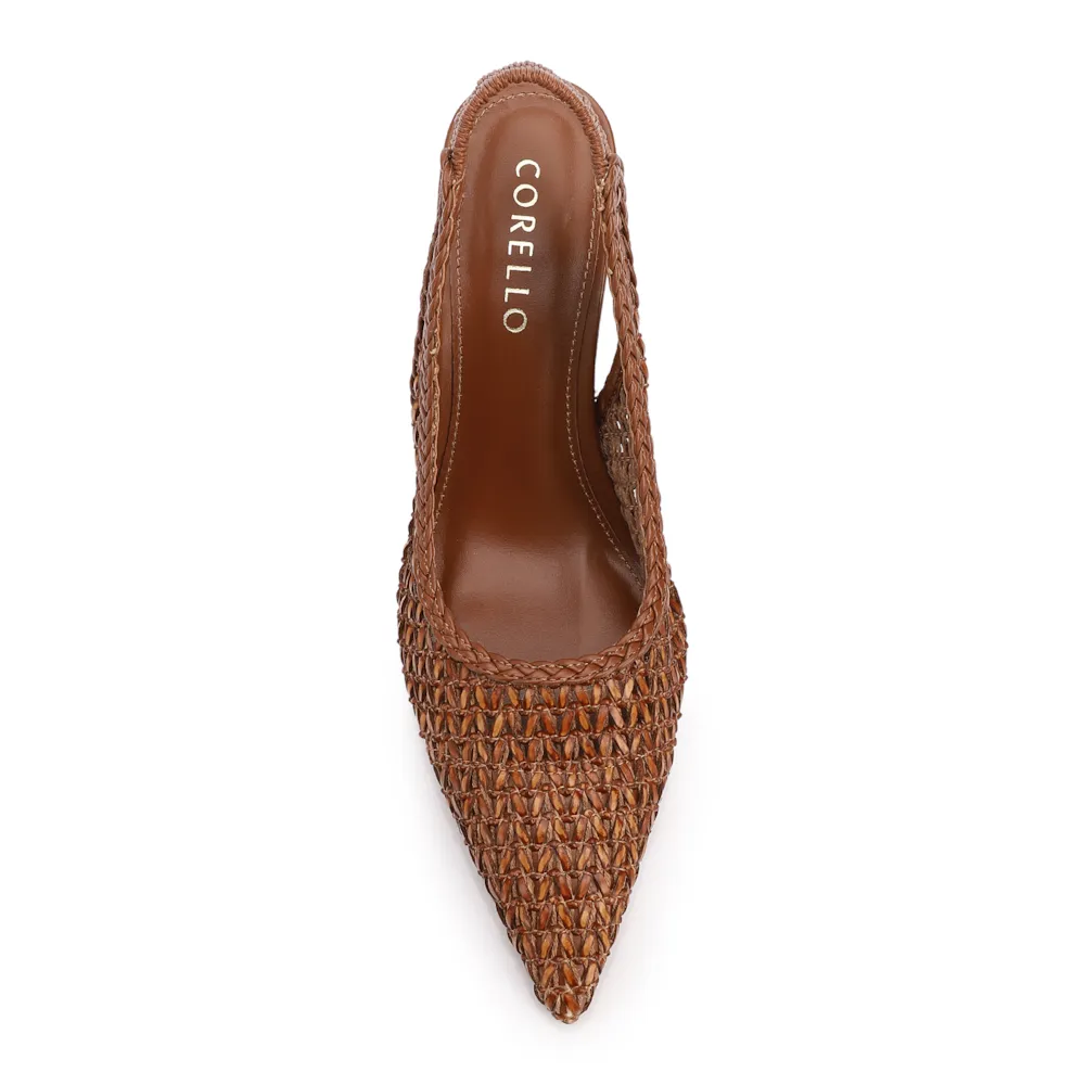 Scarpin Marrom Claro Salto Bloco Alto Alt Tramado Slingback - imagem 5