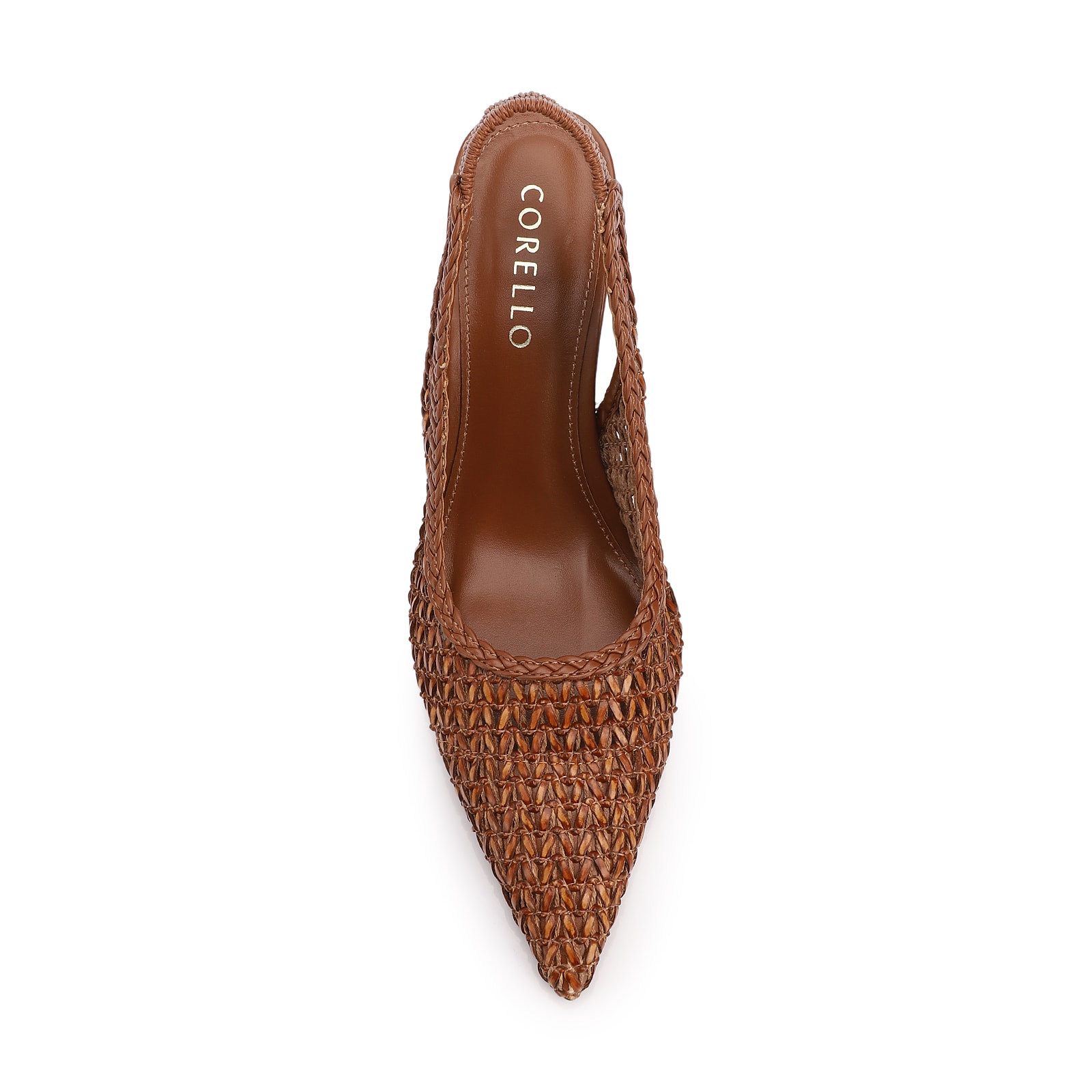 Scarpin Marrom Claro Salto Bloco Alto Alt Tramado Slingback
