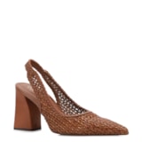 Scarpin Marrom Claro Salto Bloco Alto Alt Tramado Slingback