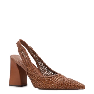 Marrom Claro Salto Bloco Alto Alt Tramado slingback