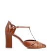 Scarpin Marrom Claro Salto Bloco Alto Couro Tira Central - imagem 3