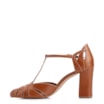 Scarpin Marrom Claro Salto Bloco Alto Couro Tira Central - imagem 5