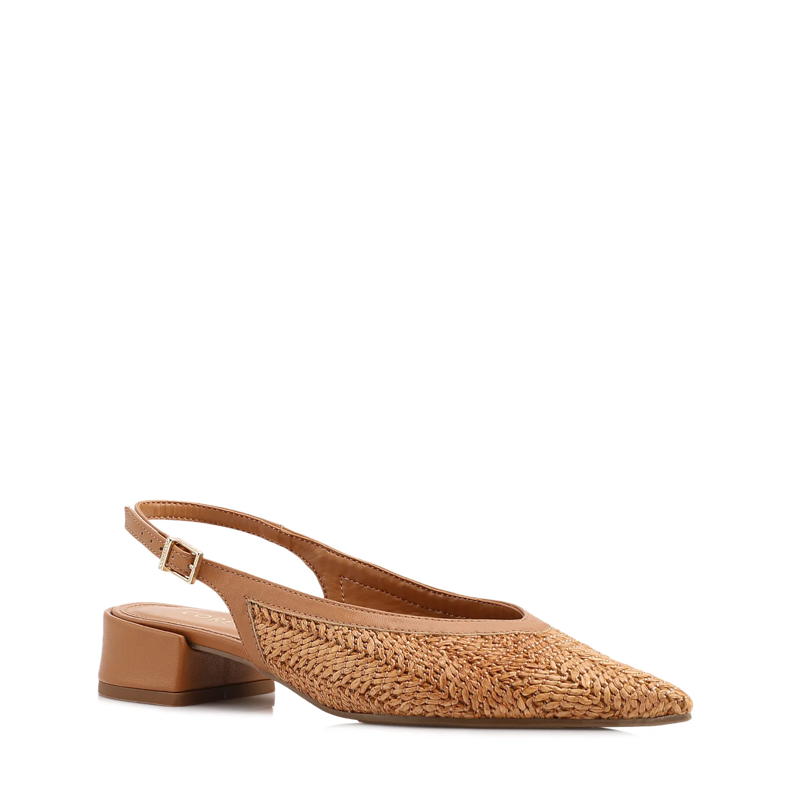 Scarpin Marrom Claro Salto Bloco Baixo Alt Tramado Slingback