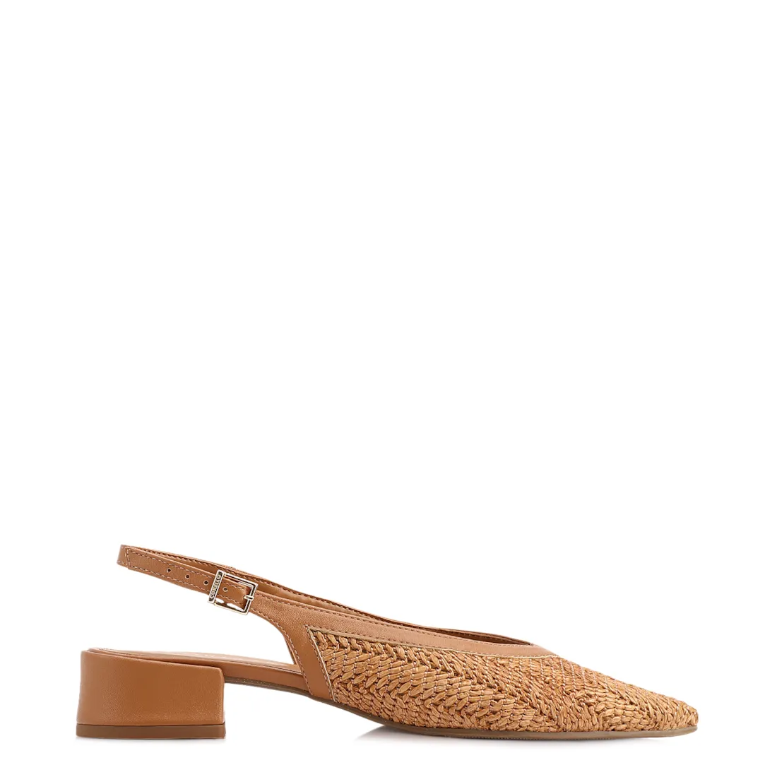 Scarpin Marrom Claro Salto Bloco Baixo Alt Tramado Slingback - foto 2